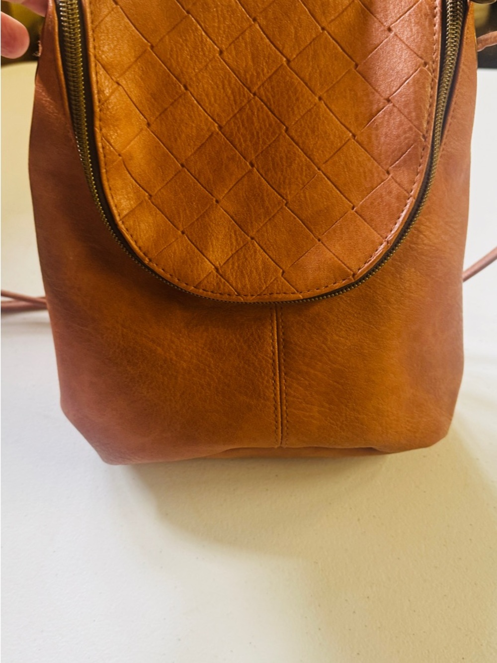 Women's Woven Flap Leather Backpack - Tan